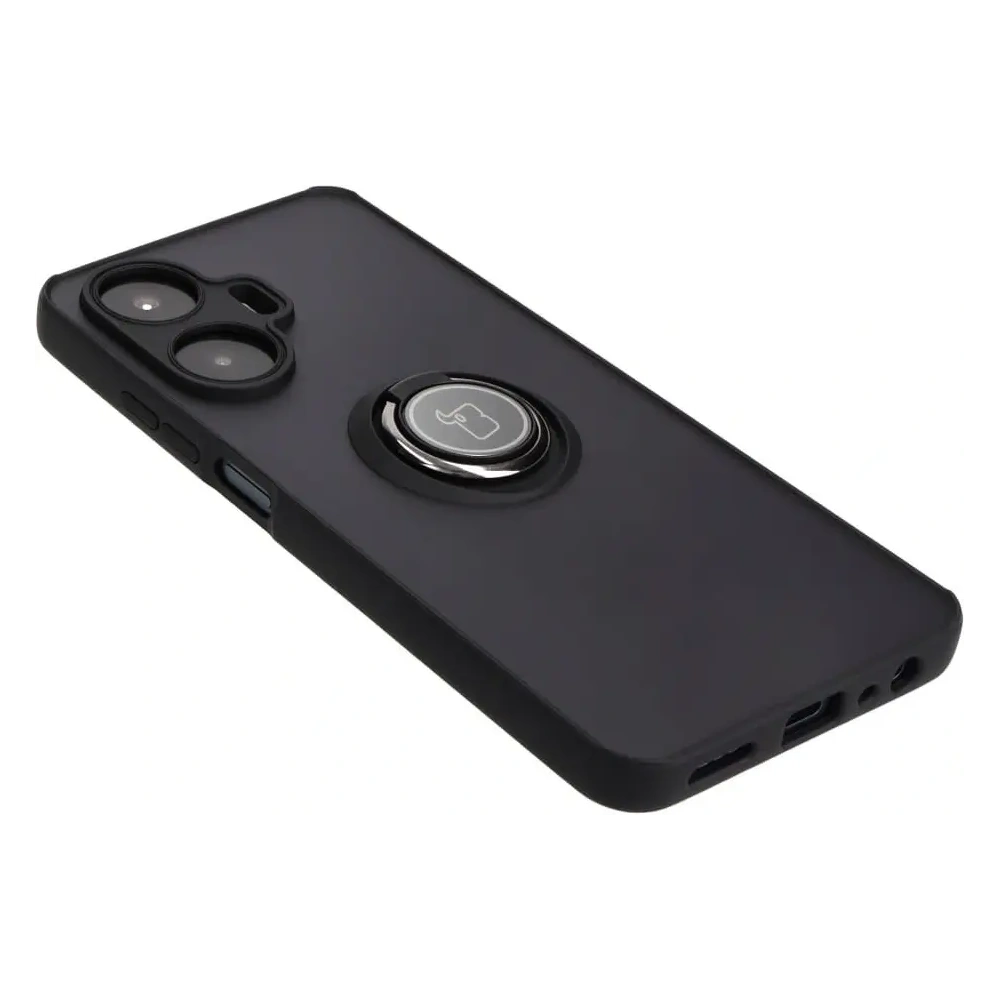 Etui z uchwytem na palec Bizon Case Hybrid Ring do Realme C55 przydymione z czarną ramką