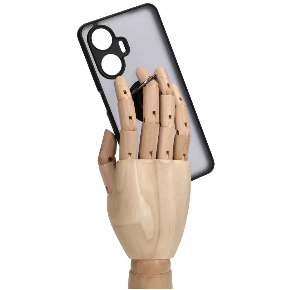 Etui z uchwytem na palec Bizon Case Hybrid Ring do Realme C55 przydymione z czarną ramką