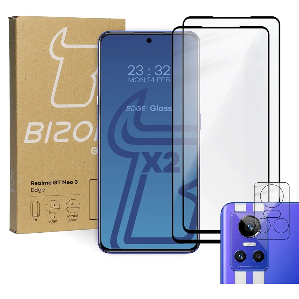 Szkło hartowane Bizon Glass Edge - [2 PACK] + ochrona na obiektyw Realme GT Neo 3