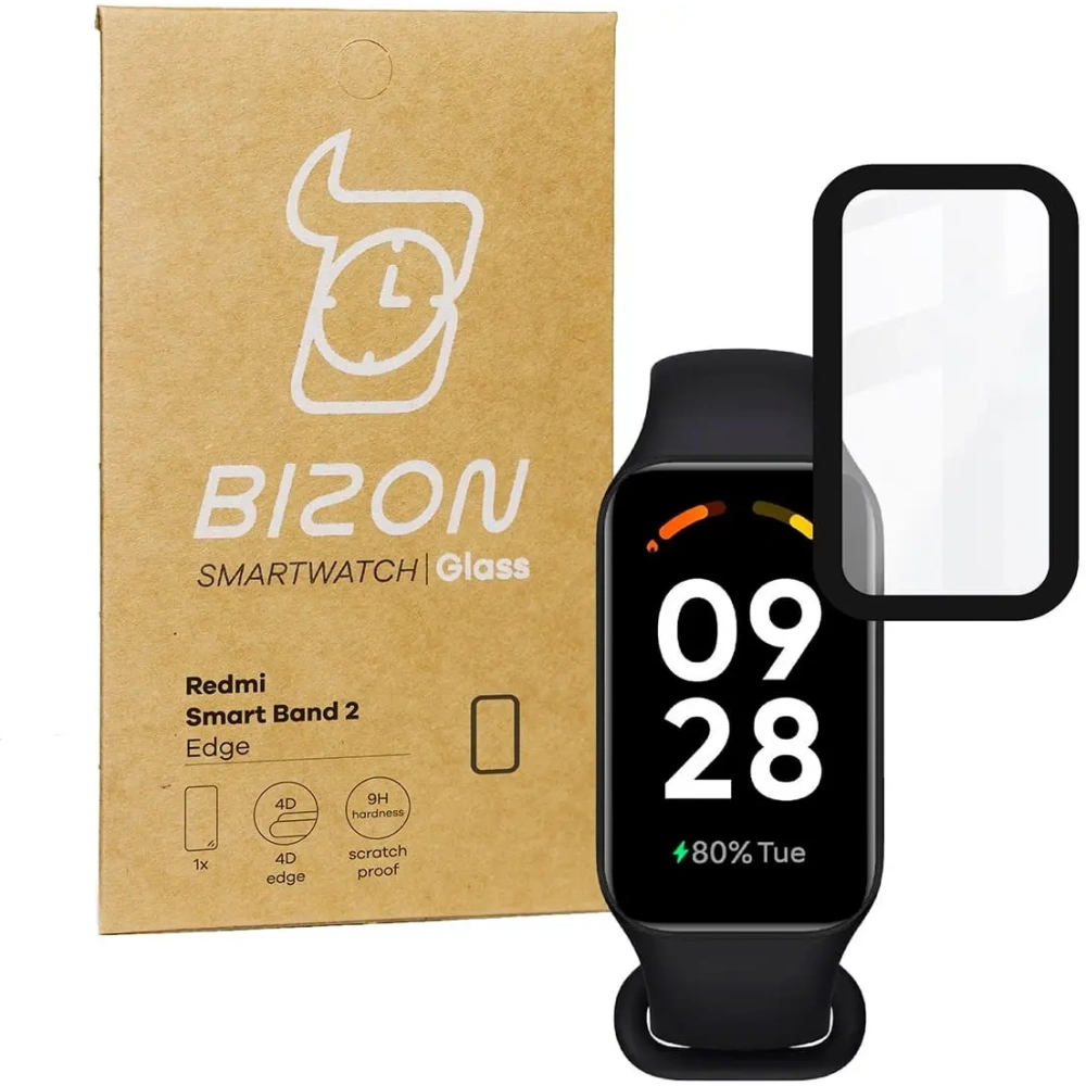 Szkło hybrydowe Bizon Glass Watch Edge Hybrid do Redmi Smart Band 2 / Xiaomi Mi Band 8 Active czarne