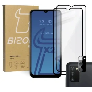 Kup Bizon Glass Edge sticlă temperată - [2 PACK] + protecție lentilă Samsung Galaxy A03s negru - BIZ803 - {ean13} - Sklep Home Screen