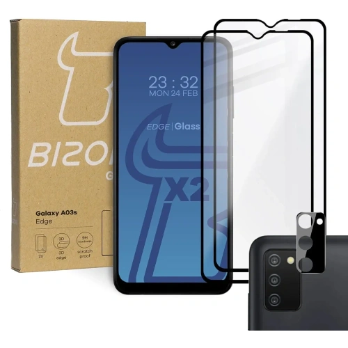 Kup Bizon Glass Edge sticlă temperată - [2 PACK] + protecție lentilă Samsung Galaxy A03s negru - BIZ803 - {ean13} - Sklep Home Screen