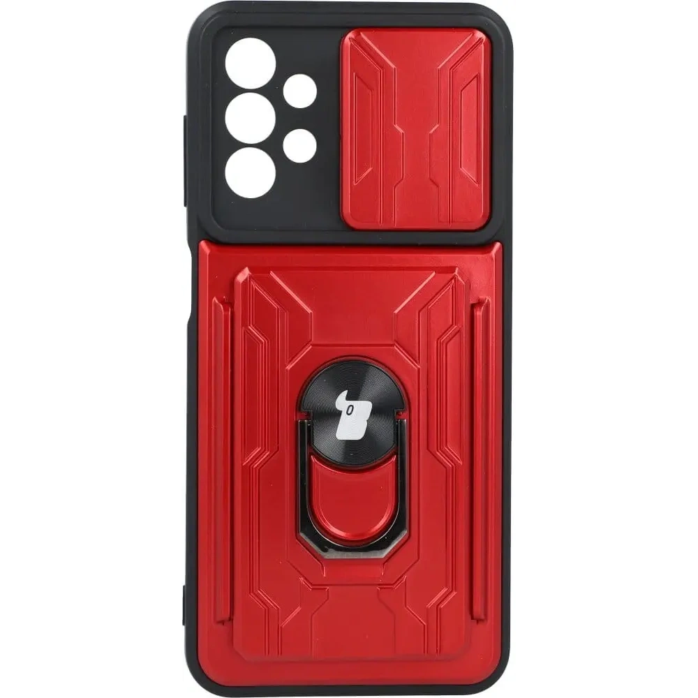 Etui Bizon Case Camshield Card Slot Ring do Samsung Galaxy A13 4G czerwone
