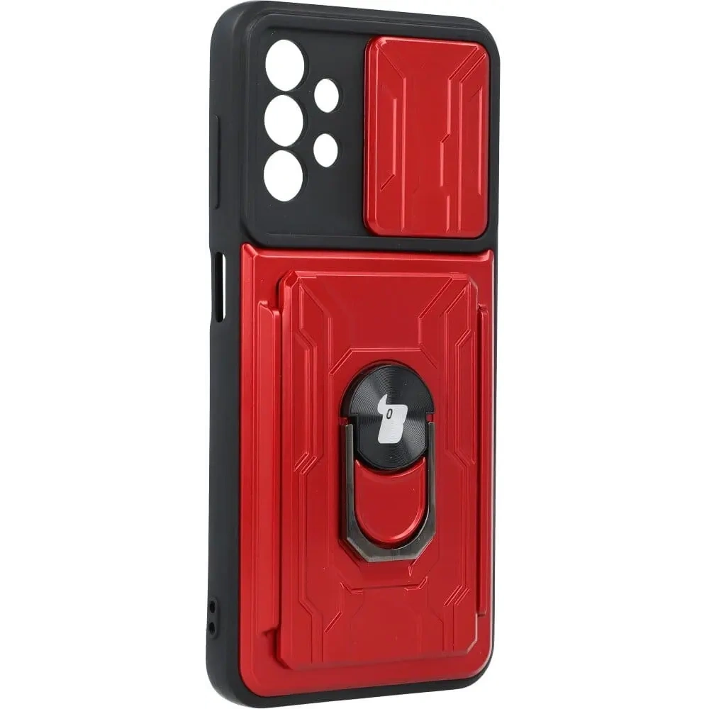 Etui Bizon Case Camshield Card Slot Ring do Samsung Galaxy A13 4G czerwone