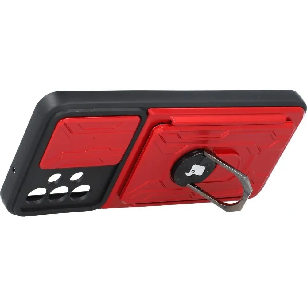 Etui Bizon Case Camshield Card Slot Ring do Samsung Galaxy A13 4G czerwone