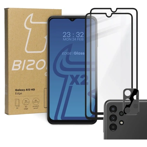 Kup Bizon Glass Edge edzett üveg - [2 PACK] + lencse védelem Samsung Galaxy A13 4G fekete - BIZ812 - {ean13} - Sklep Home Screen