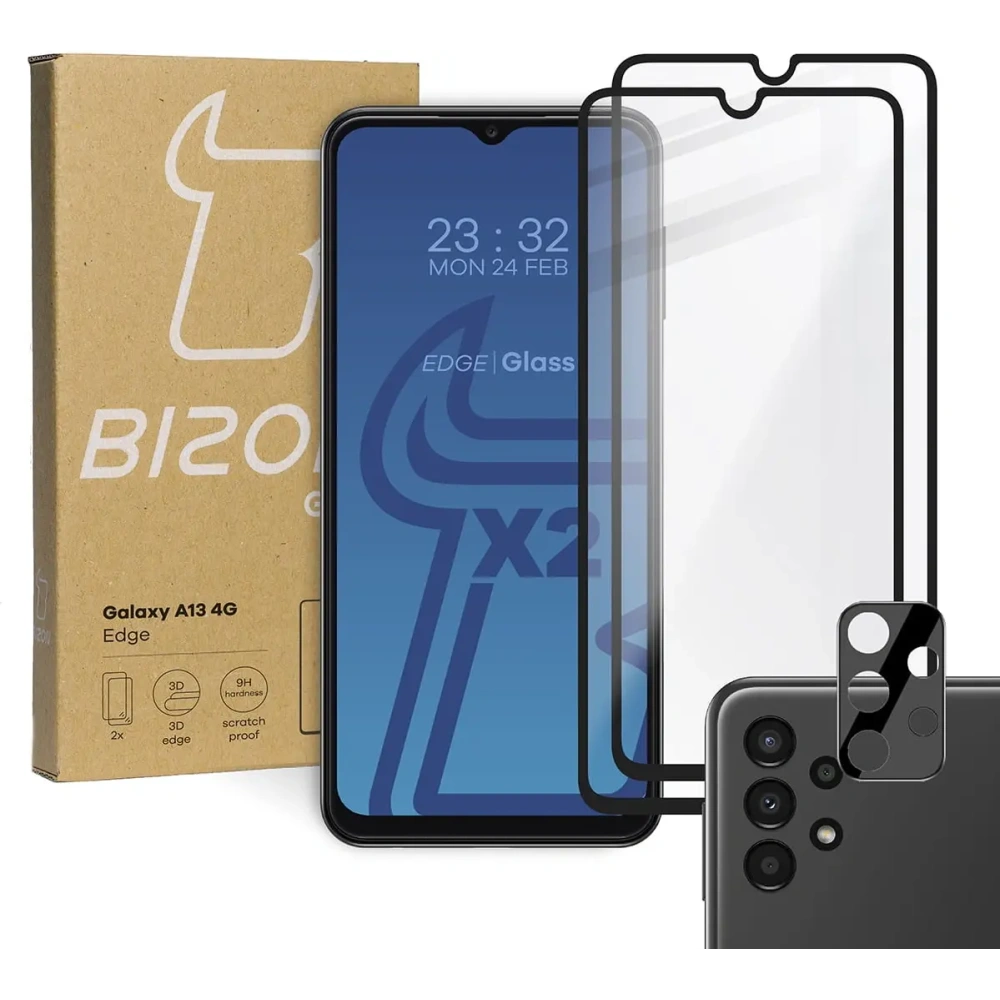Szkło hartowane Bizon Glass Edge - [2 PACK] + ochrona na obiektyw Samsung Galaxy A13 4G