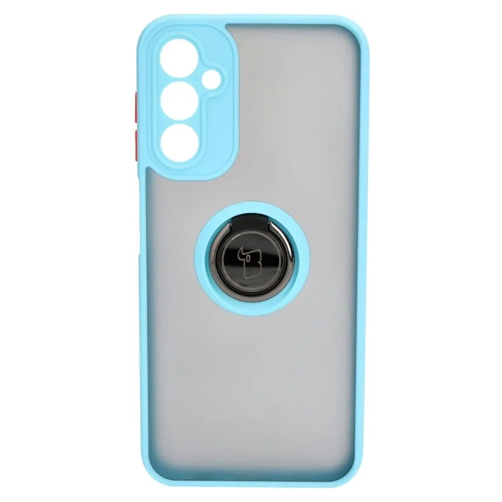 Etui z uchwytem na palec Bizon Case Hybrid Ring do Samsung Galaxy A14 4G / 5G przydymione z jasnoniebieską ramką