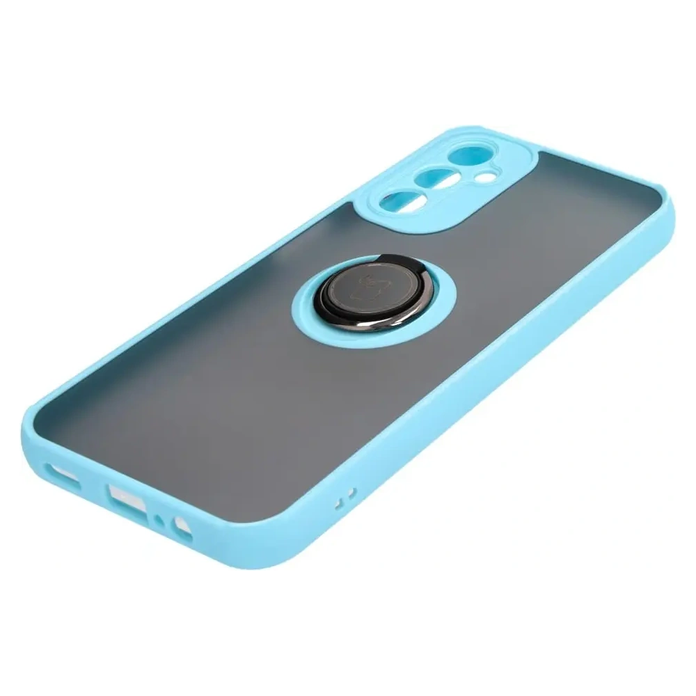 Etui z uchwytem na palec Bizon Case Hybrid Ring do Samsung Galaxy A14 4G / 5G przydymione z jasnoniebieską ramką