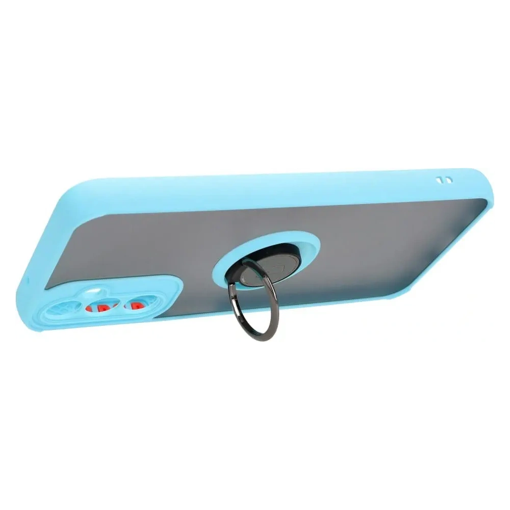 Etui z uchwytem na palec Bizon Case Hybrid Ring do Samsung Galaxy A14 4G / 5G przydymione z jasnoniebieską ramką