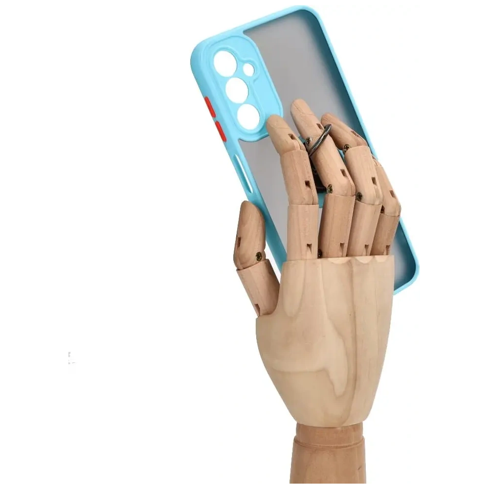 Etui z uchwytem na palec Bizon Case Hybrid Ring do Samsung Galaxy A14 4G / 5G przydymione z jasnoniebieską ramką