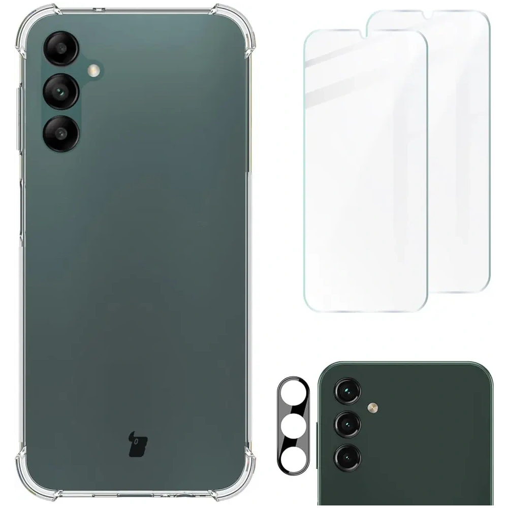 Etui + 2x szkło na ekran + obiektyw Bizon Case Clear Pack do Samsung Galaxy A14 4G/5G przezroczyste