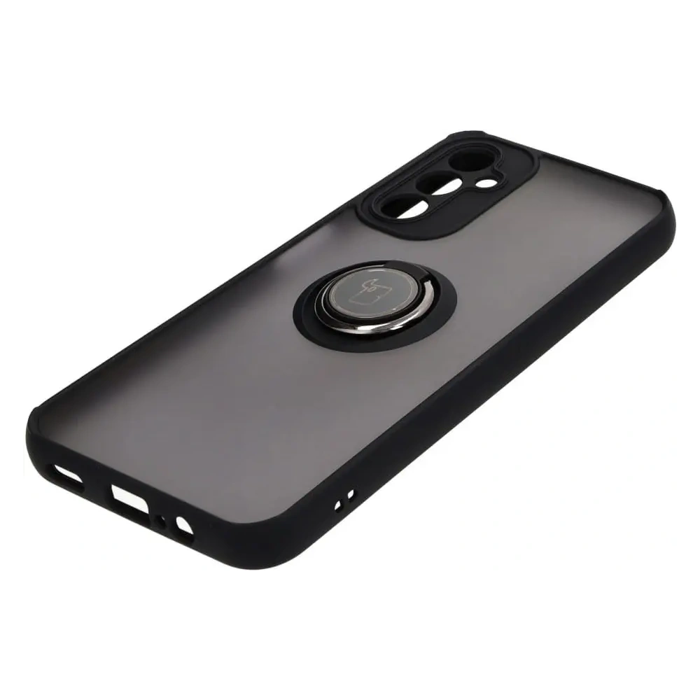 Etui z uchwytem na palec Bizon Case Hybrid Ring do Samsung Galaxy A14 4G / 5G przydymione z czarną ramką