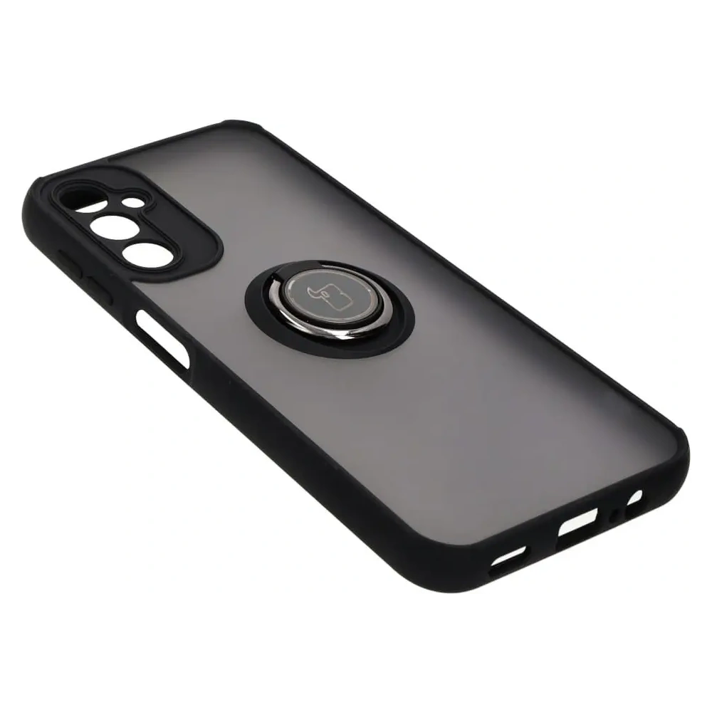 Etui z uchwytem na palec Bizon Case Hybrid Ring do Samsung Galaxy A14 4G / 5G przydymione z czarną ramką