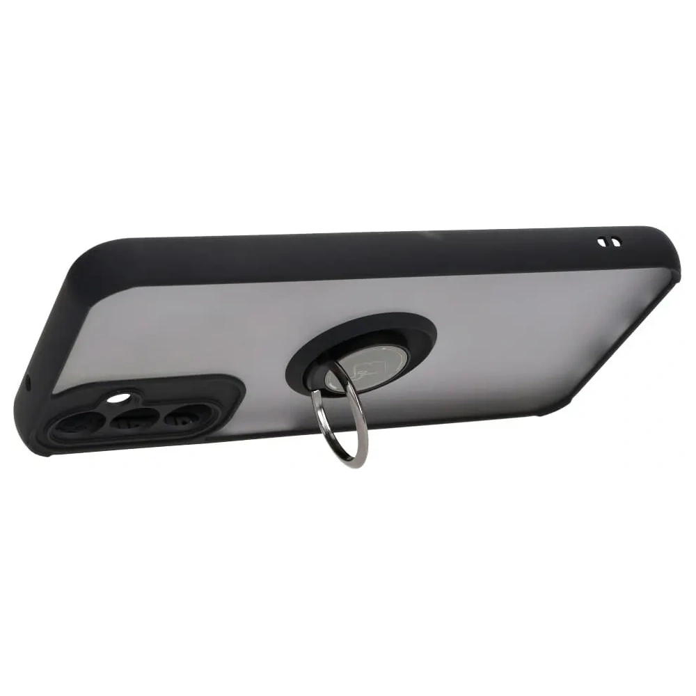 Etui z uchwytem na palec Bizon Case Hybrid Ring do Samsung Galaxy A14 4G / 5G przydymione z czarną ramką