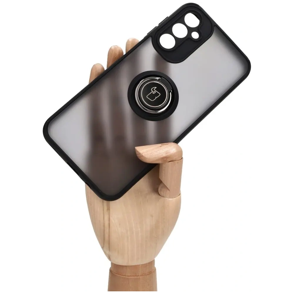 Etui z uchwytem na palec Bizon Case Hybrid Ring do Samsung Galaxy A14 4G / 5G przydymione z czarną ramką