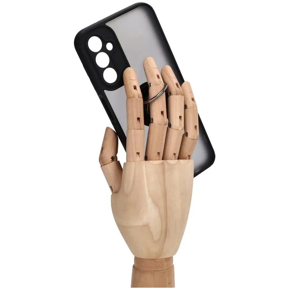 Etui z uchwytem na palec Bizon Case Hybrid Ring do Samsung Galaxy A14 4G / 5G przydymione z czarną ramką