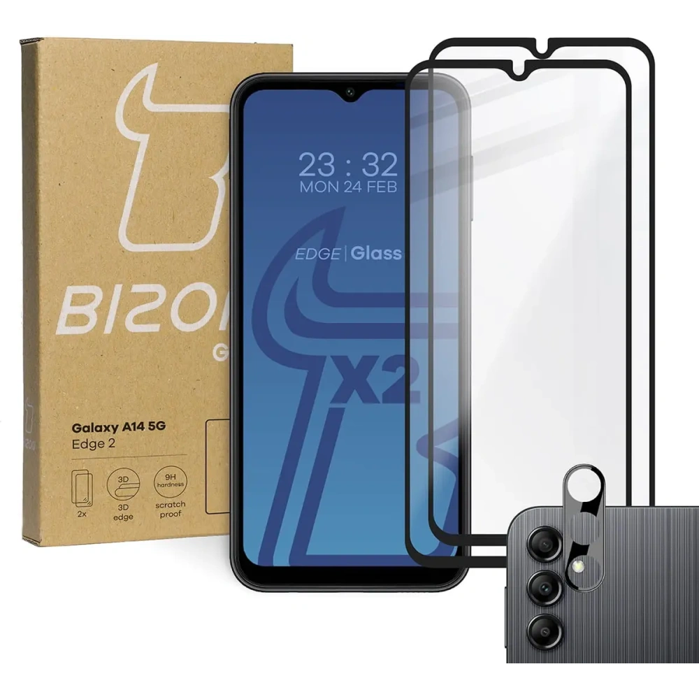 2x Szkło na ekran + szkło na aparat BIZON Edge 2 do Samsung Galaxy A14 4G/5G