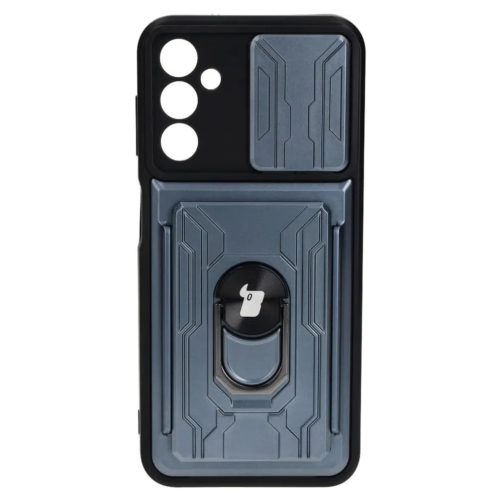 Etui Bizon Case Camshield Card Slot Ring do Samsung Galaxy A14 4G/5G szare