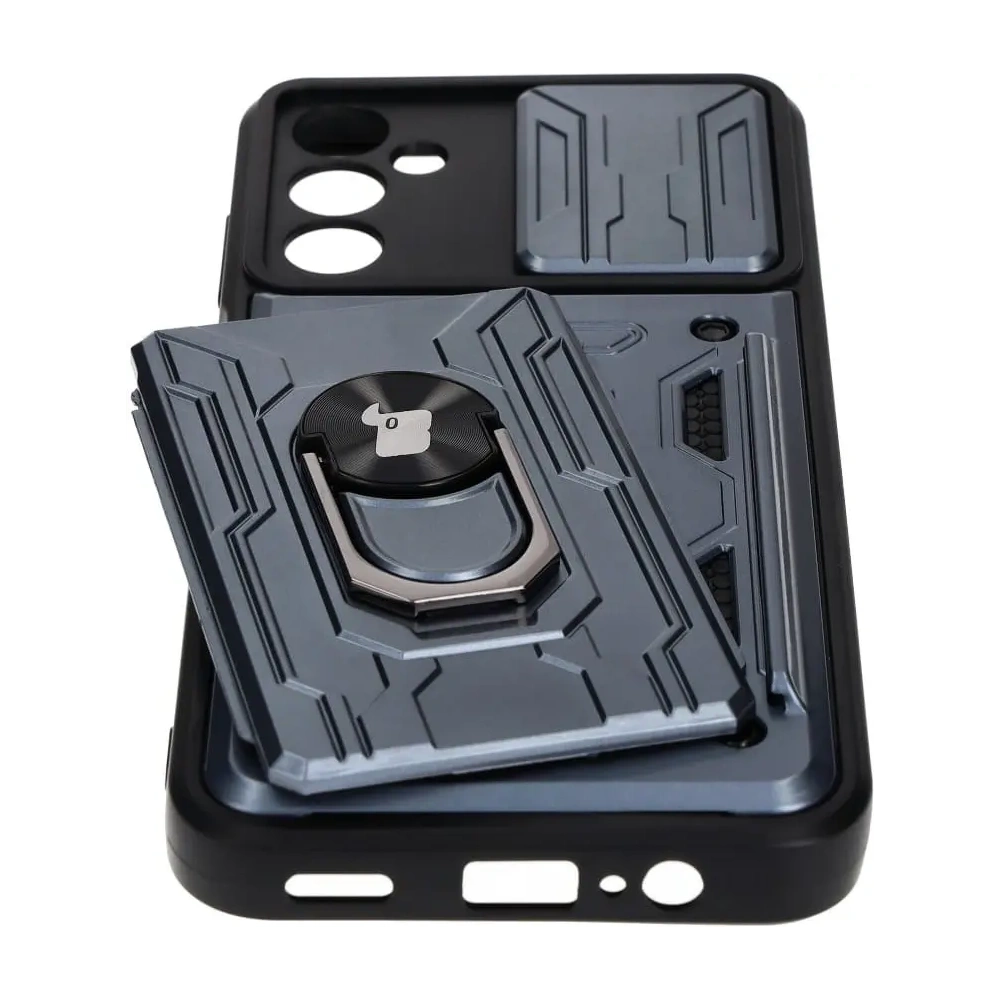 Etui Bizon Case Camshield Card Slot Ring do Samsung Galaxy A14 4G/5G szare