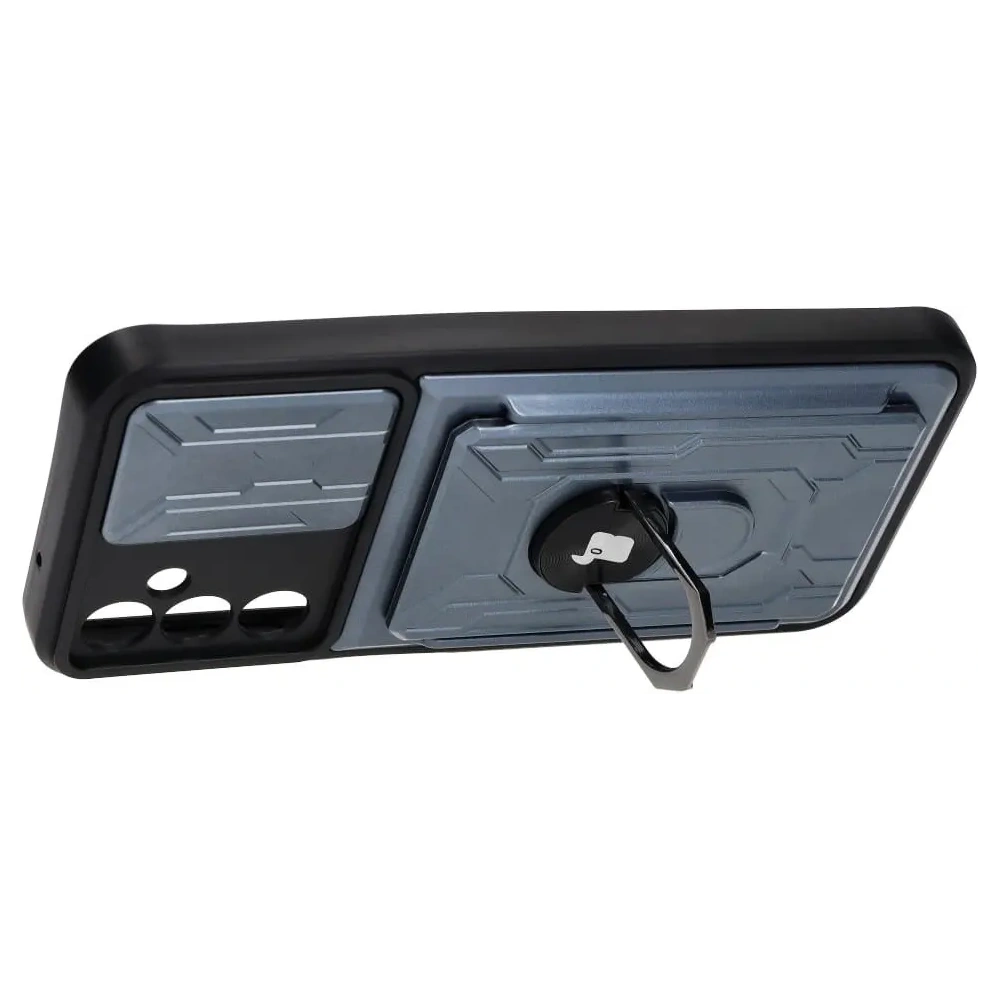 Etui Bizon Case Camshield Card Slot Ring do Samsung Galaxy A14 4G/5G szare