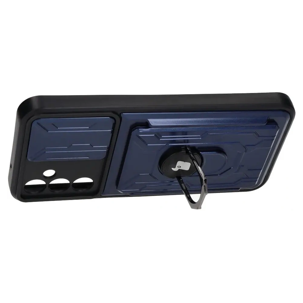 Etui Bizon Case Camshield Card Slot Ring do Samsung Galaxy A14 4G/5G granatowe