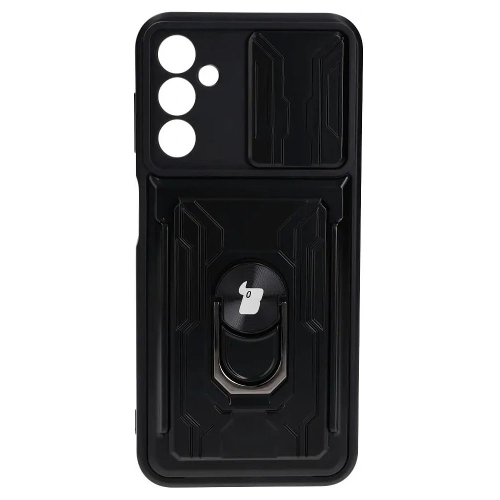 Etui Bizon Case Camshield Card Slot Ring do Samsung Galaxy A14 4G/5G czarne