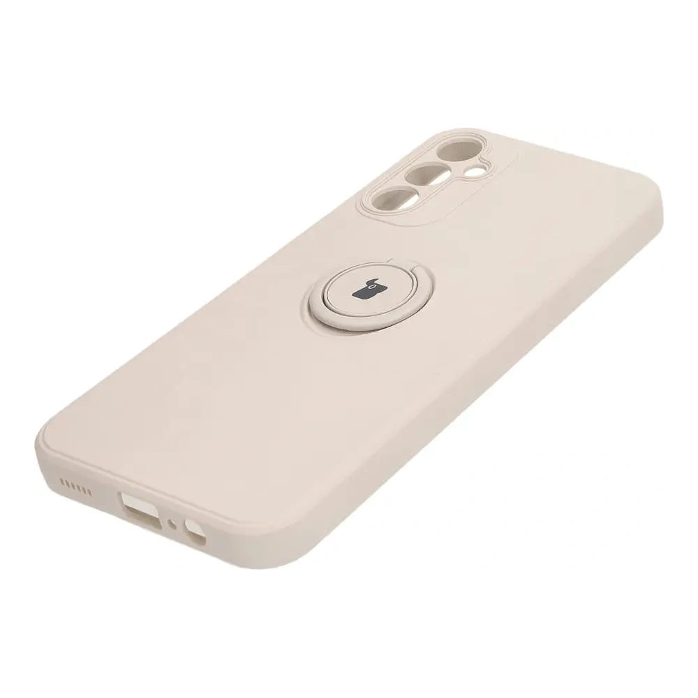Etui Bizon Case Silicone Ring Sq do Samsung Galaxy A14 4G/5G beżowe