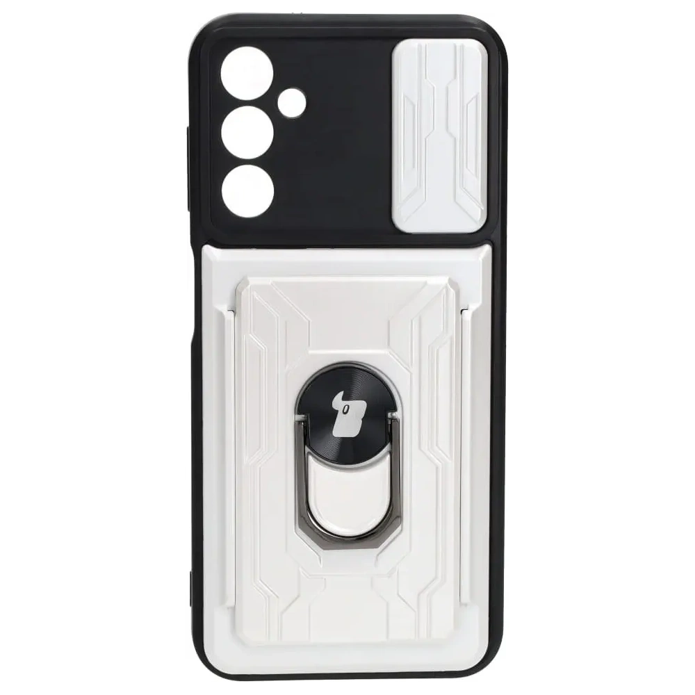 Etui Bizon Case Camshield Card Slot Ring do Samsung Galaxy A14 4G/5G białe