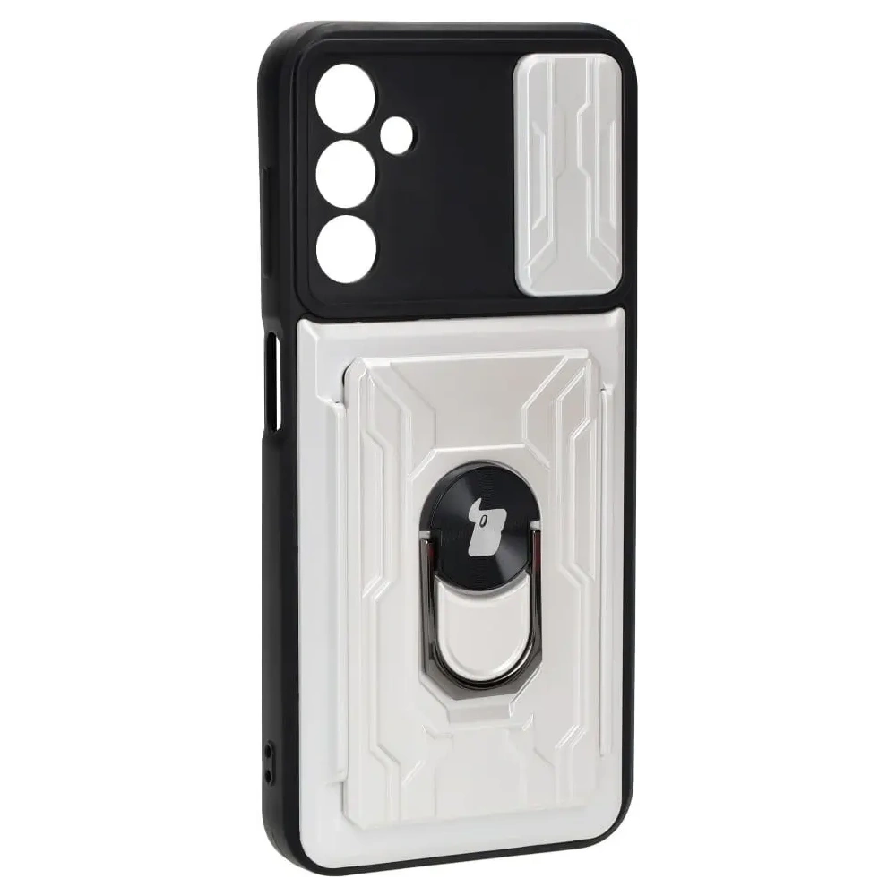 Etui Bizon Case Camshield Card Slot Ring do Samsung Galaxy A14 4G/5G białe