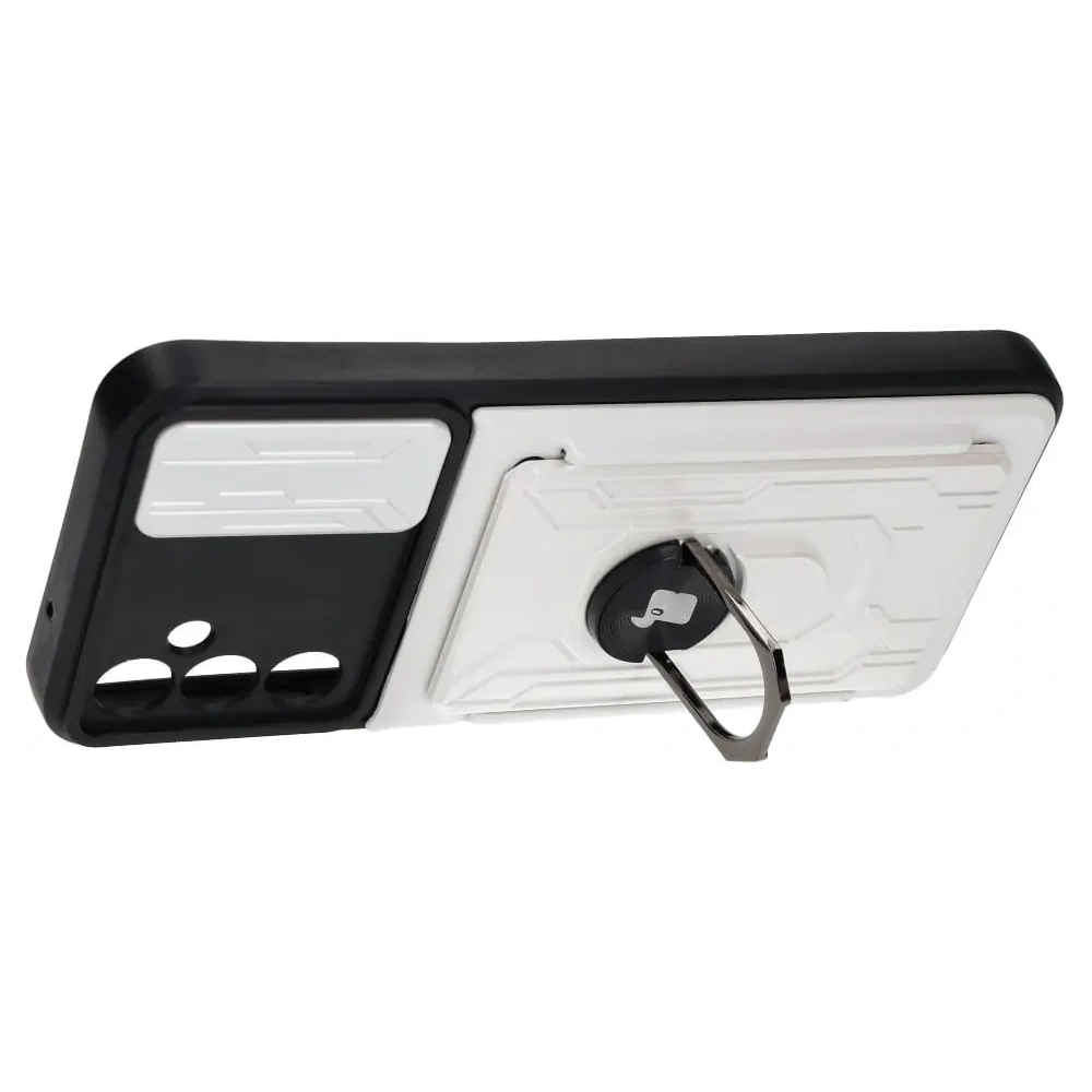 Etui Bizon Case Camshield Card Slot Ring do Samsung Galaxy A14 4G/5G białe