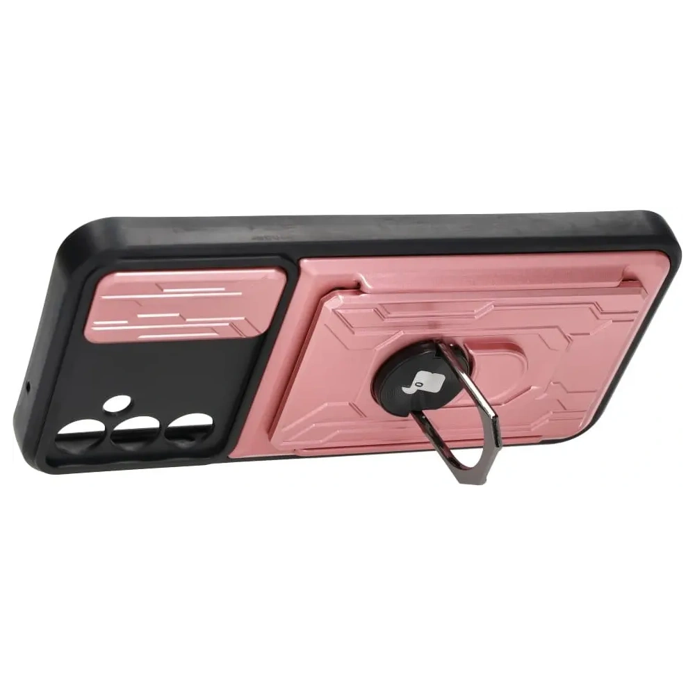 Etui Bizon Case Camshield Card Slot Ring do Samsung Galaxy A14 4G/5G jasnoróżowe