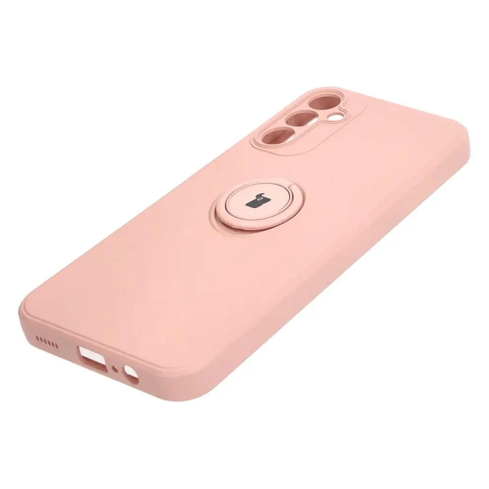 Etui Bizon Case Silicone Ring Sq do Samsung Galaxy A14 4G/5G jasnoróżowe
