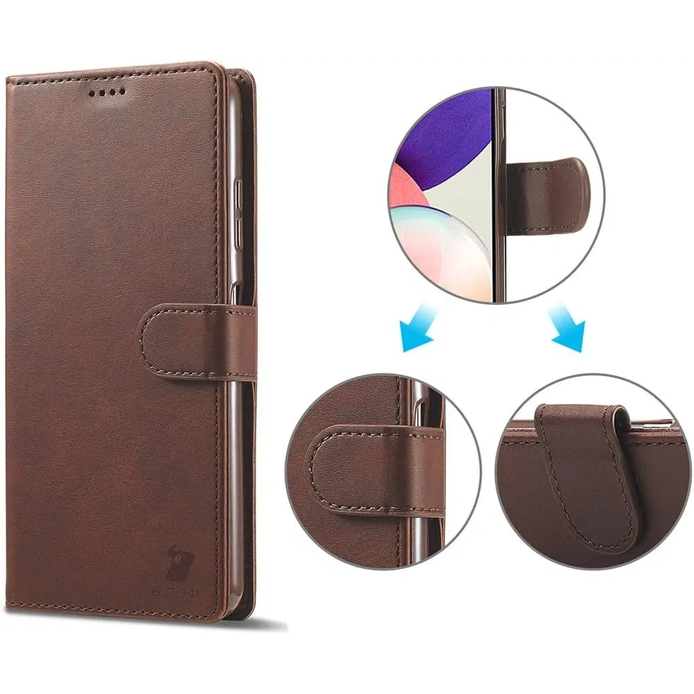 Etui Bizon Case Wallet do Samsung Galaxy A22 5G brązowe