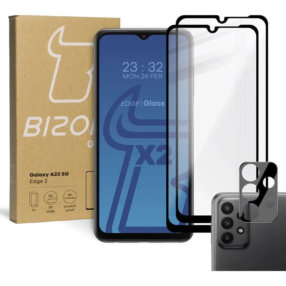 2x Szkło na ekran + szkło na aparat BIZON Edge 2 do Samsung Galaxy A23 5G