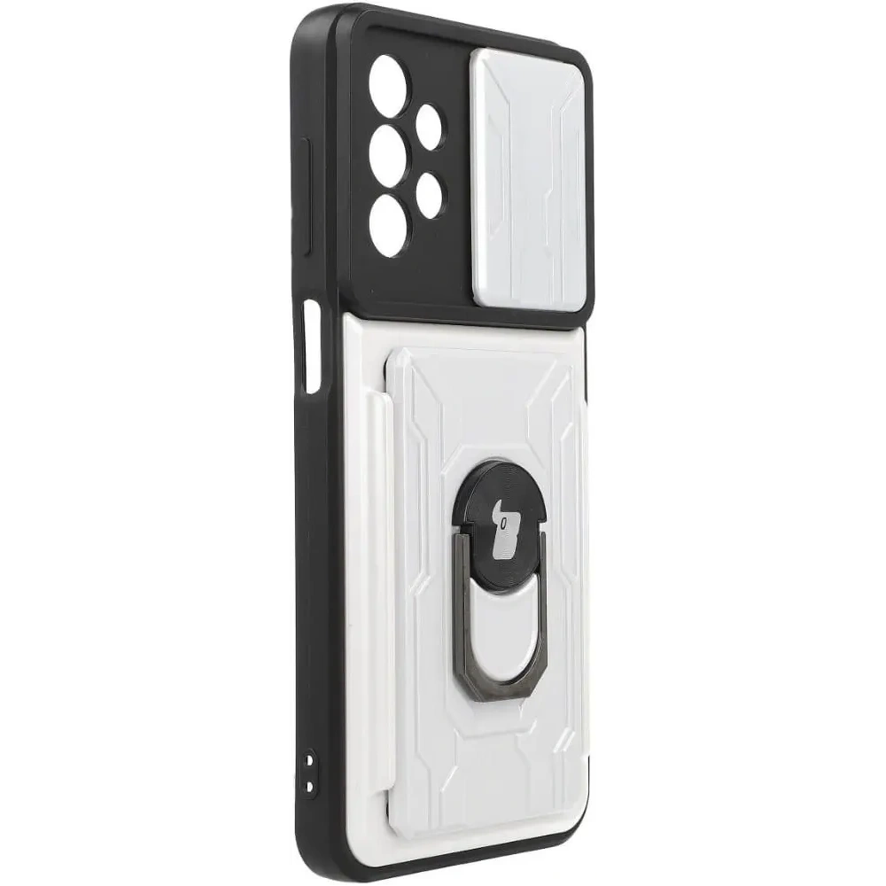 Etui Bizon Case Camshield Card Slot Ring do Samsung Galaxy A23 5G / 4G białe