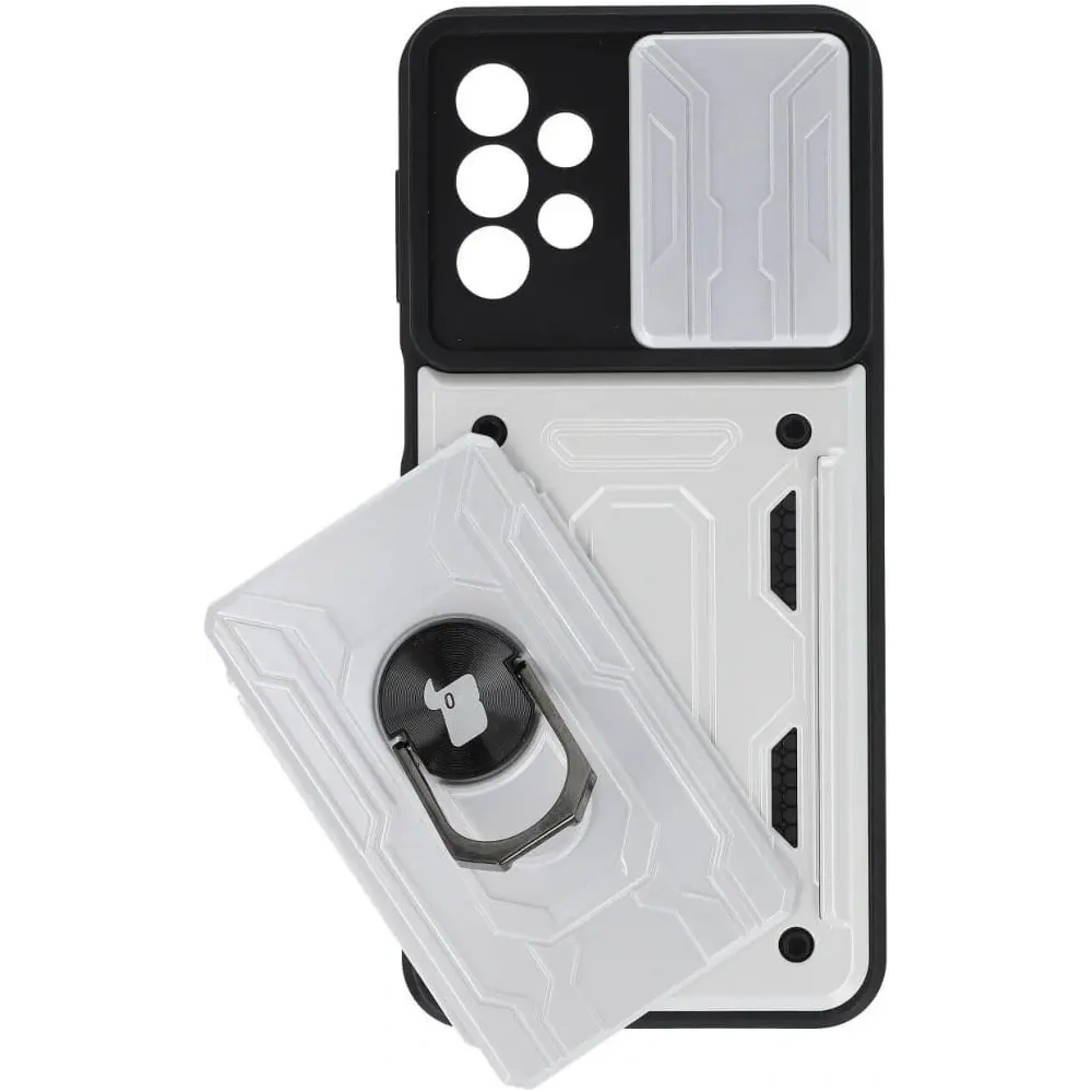 Etui Bizon Case Camshield Card Slot Ring do Samsung Galaxy A23 5G / 4G białe