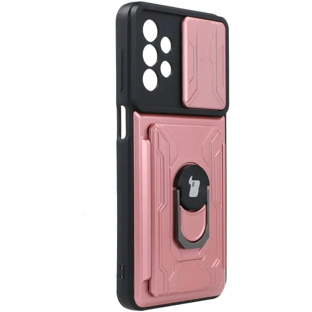 Etui Bizon Case Camshield Card Slot Ring do Samsung Galaxy A23 5G / 4G jasnoróżowe