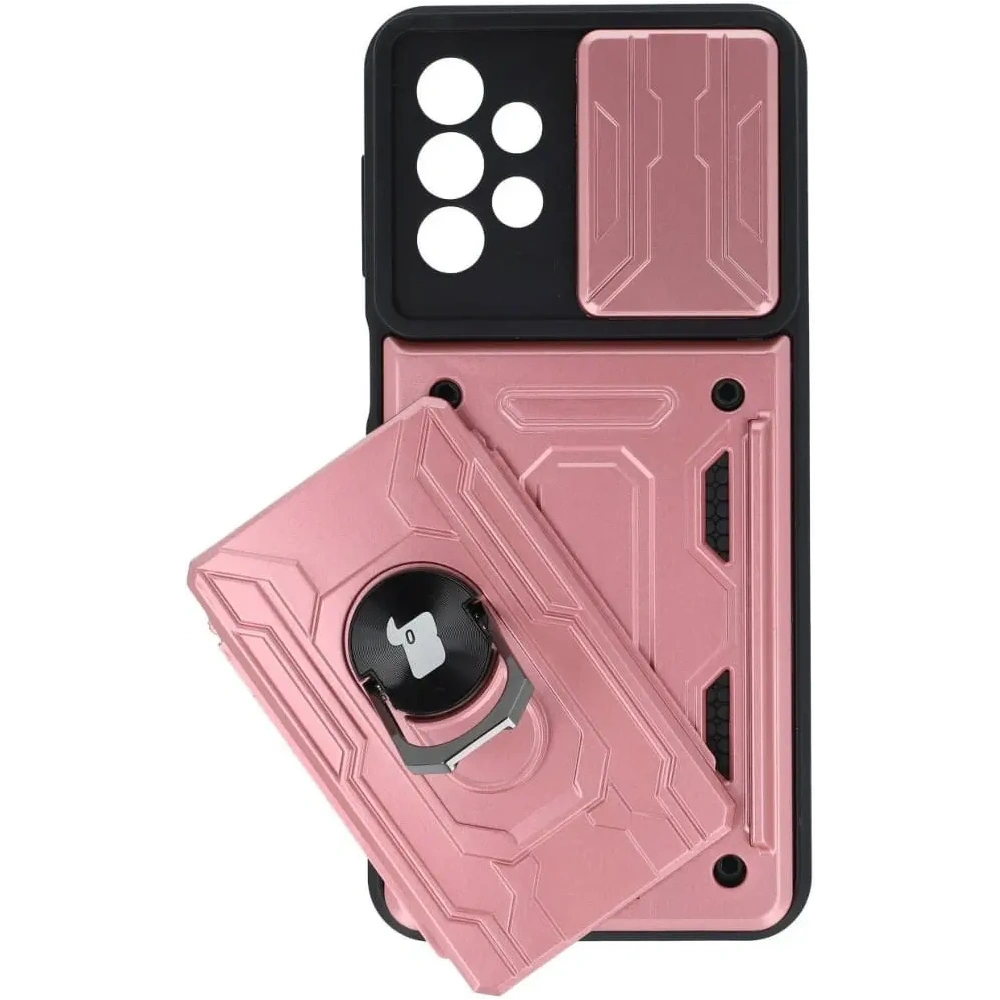 Etui Bizon Case Camshield Card Slot Ring do Samsung Galaxy A23 5G / 4G jasnoróżowe