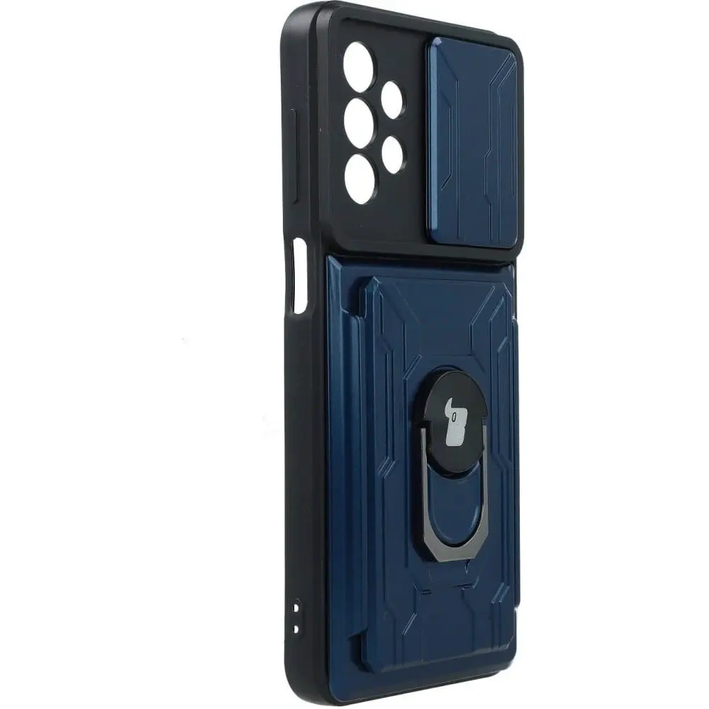Etui Bizon Case Camshield Card Slot Ring do Samsung Galaxy A23 5G / 4G granatowe