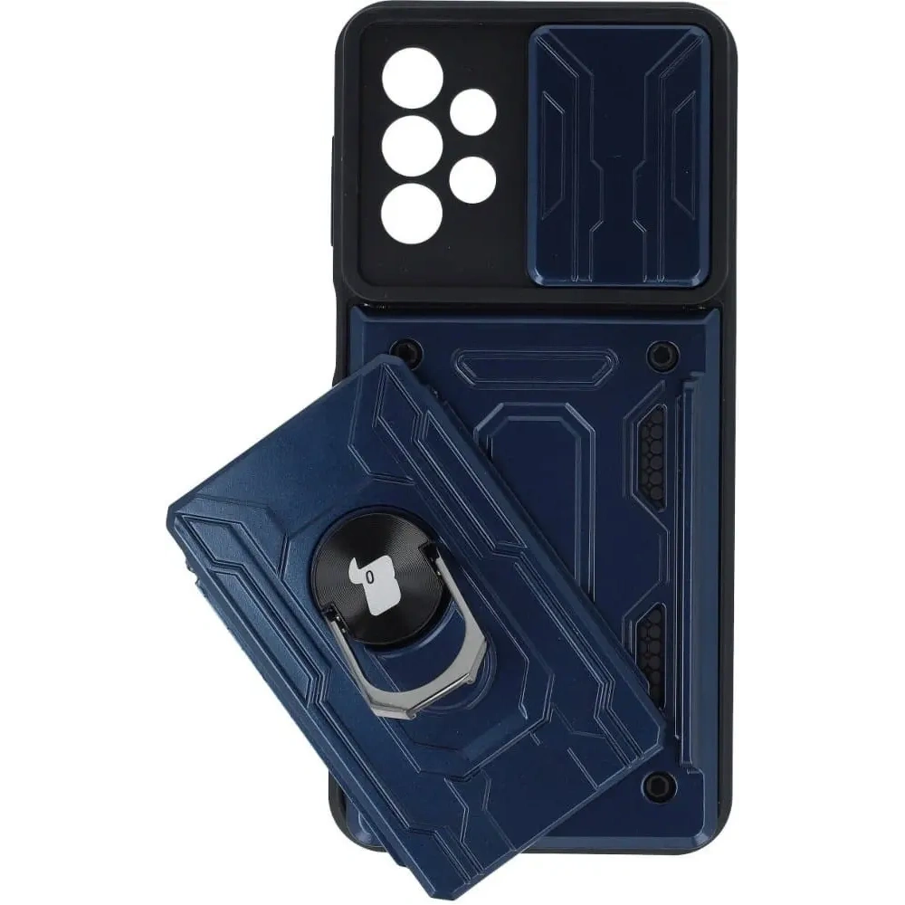 Etui Bizon Case Camshield Card Slot Ring do Samsung Galaxy A23 5G / 4G granatowe