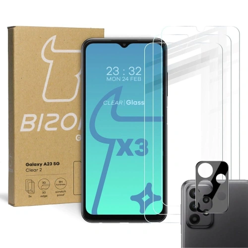 Kup BIZON Clear 2 csomag 3x képernyőüveg + kameraüveg Samsung Galaxy A23 5G - BIZ7361 - {ean13} - Sklep Home Screen