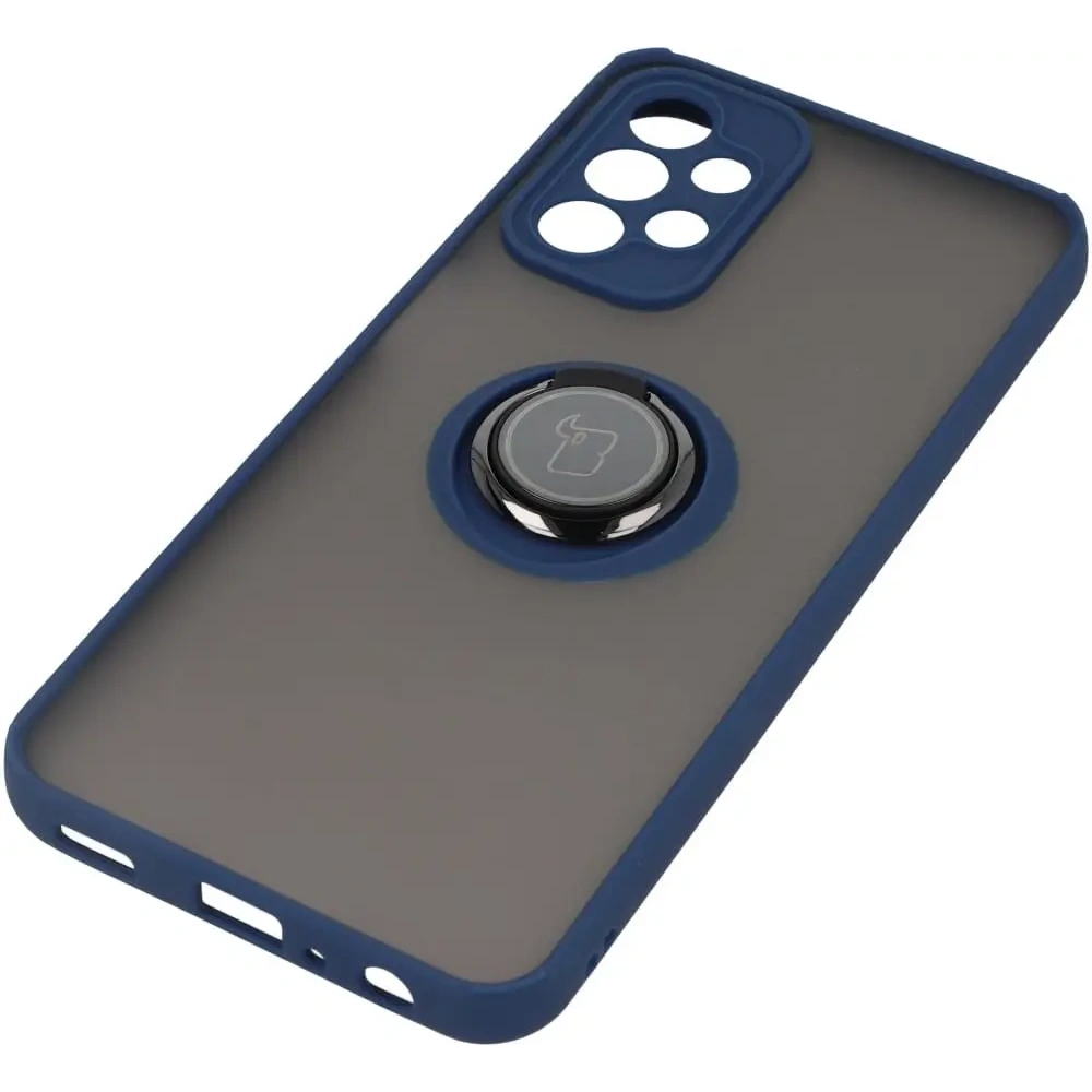 Etui z uchwytem na palec Bizon Case Hybrid Ring do Samsung Galaxy A23 4G / 5G przydymione z granatową ramką