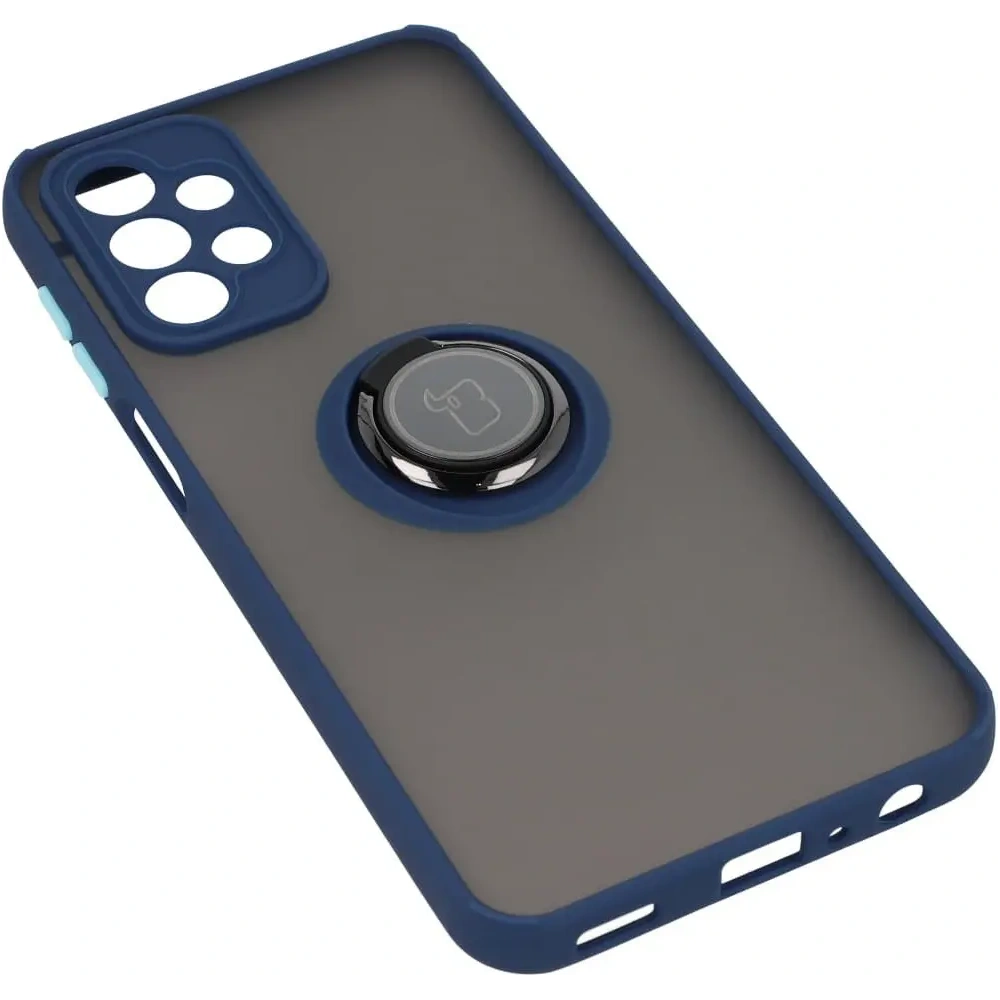Etui z uchwytem na palec Bizon Case Hybrid Ring do Samsung Galaxy A23 4G / 5G przydymione z granatową ramką