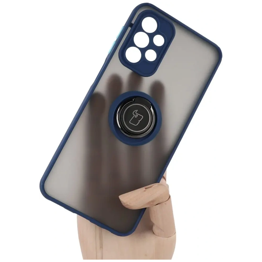 Etui z uchwytem na palec Bizon Case Hybrid Ring do Samsung Galaxy A23 4G / 5G przydymione z granatową ramką