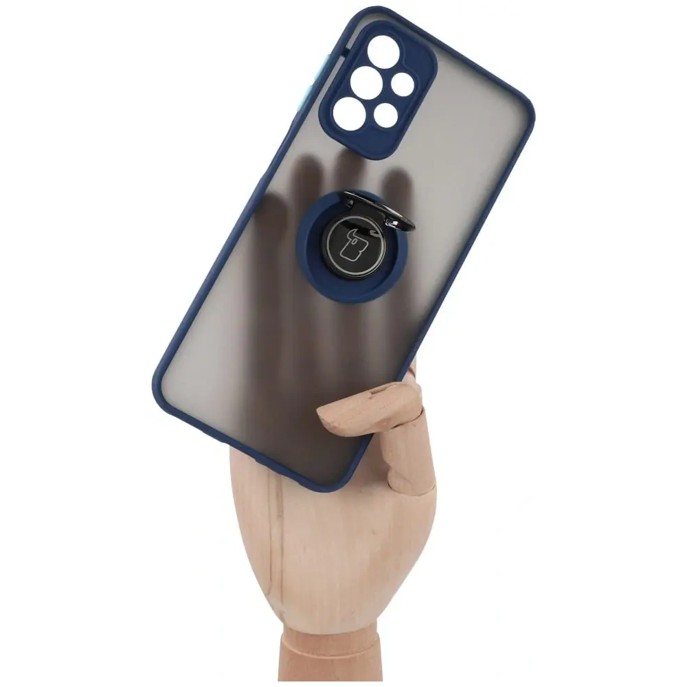 Etui z uchwytem na palec Bizon Case Hybrid Ring do Samsung Galaxy A23 4G / 5G przydymione z granatową ramką