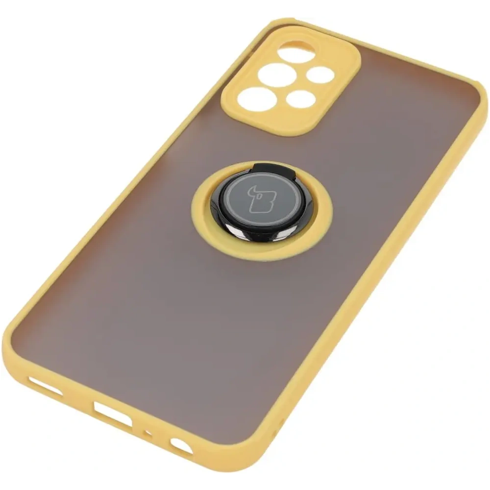 Etui z uchwytem na palec Bizon Case Hybrid Ring do Samsung Galaxy A23 4G / 5G przydymione z żółtą ramką