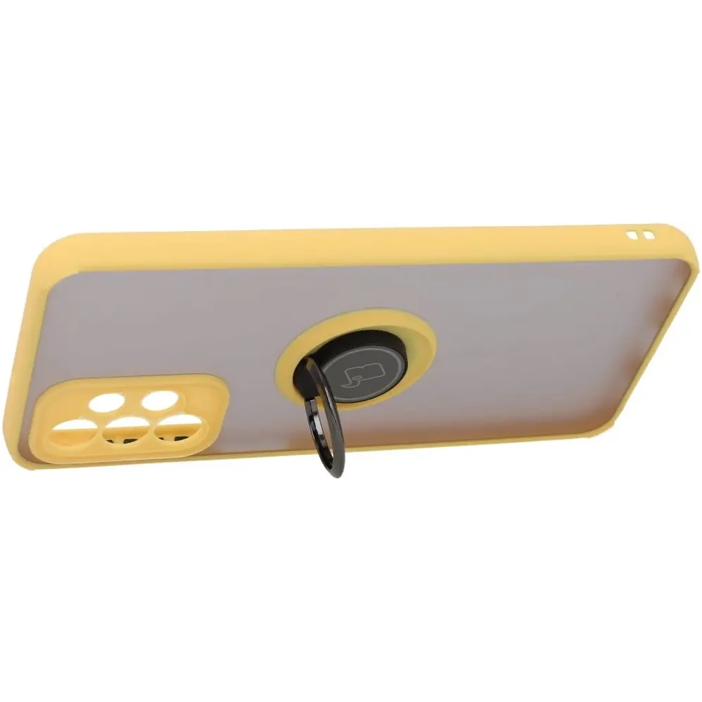 Etui z uchwytem na palec Bizon Case Hybrid Ring do Samsung Galaxy A23 4G / 5G przydymione z żółtą ramką
