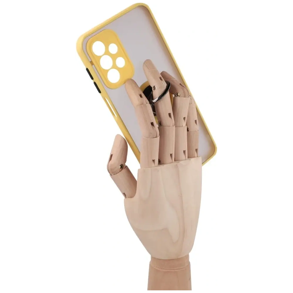 Etui z uchwytem na palec Bizon Case Hybrid Ring do Samsung Galaxy A23 4G / 5G przydymione z żółtą ramką