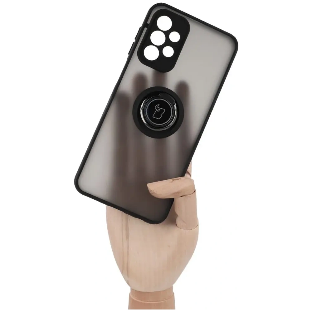 Etui z uchwytem na palec Bizon Case Hybrid Ring do Samsung Galaxy A23 4G / 5G przydymione z czarną ramką